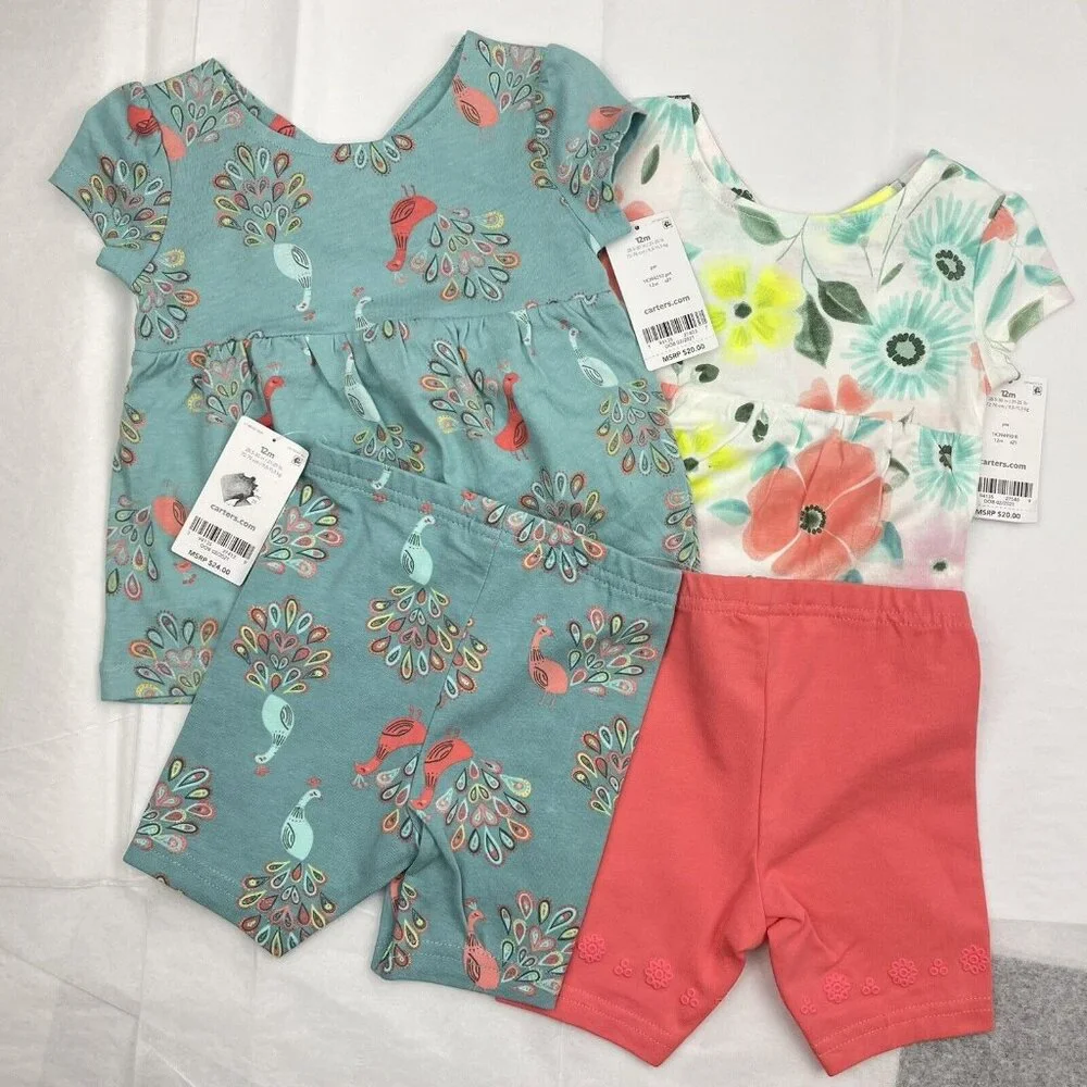 Carter's Baby Girl Shorts & Top 4-pc Set Size 12 Month - Picture 13 of 13